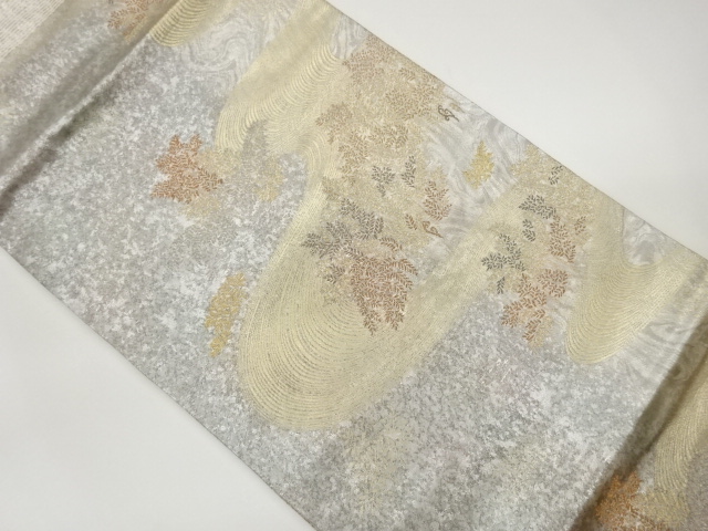 JAPANESE KIMONO / NAGOYA OBI: A RUNNING WATER PATTERN LEAVES / GRASS /